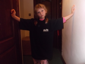 Black t-shirt modelled by my daughter Lenka